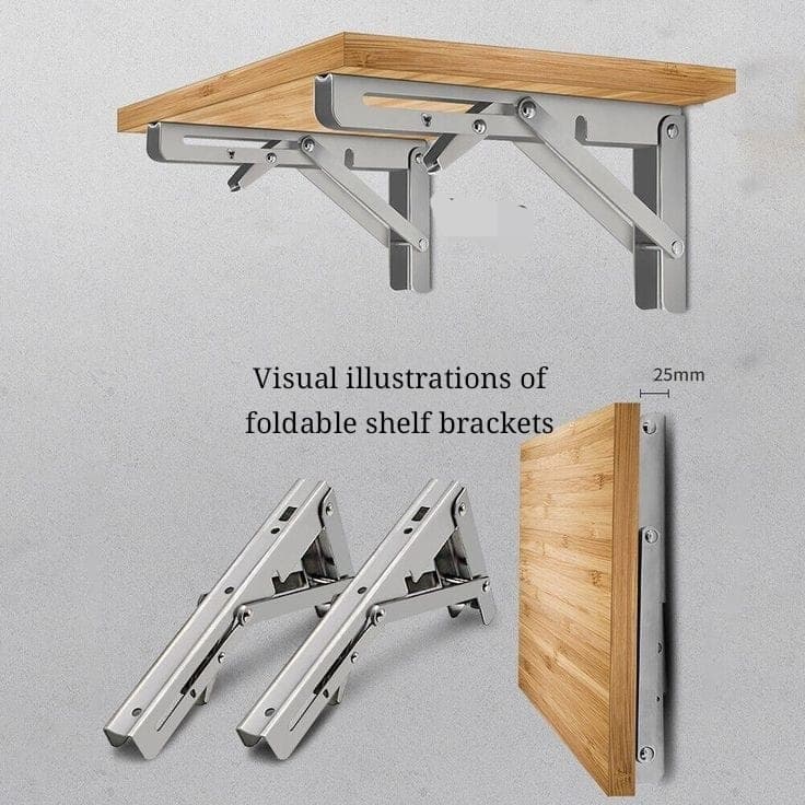Foldable Shelf Brackets 14" — Stainless (Pair)