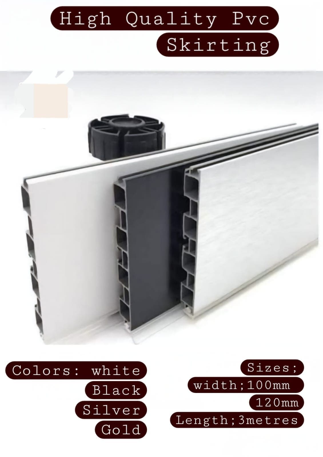 High-Quality PVC Skirting 3m (100/120mm)